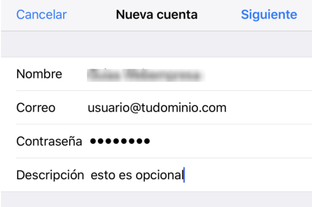 Configurar una cuenta de correo de cPanel en Mail de iPhone - Paso 3